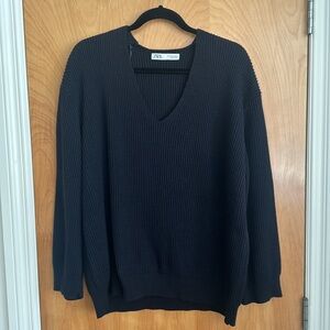 Zara Navy Blue V-Neck Sweater, Size M worn as men's over oversized for women's